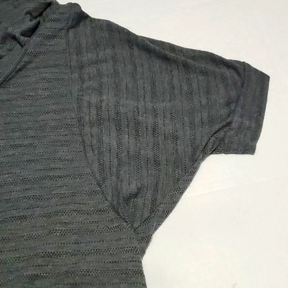 Agenda Charcoal Textured Knit Bat Sleeve Slouchy Comfy Soft Knit Top